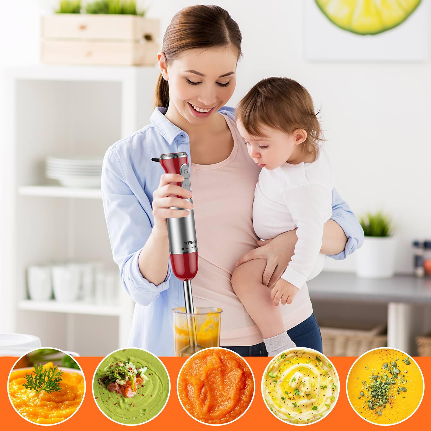 Alt View 1. ZACHVO - 5-in-1 30-Speed Immersion Blender with Turbo, 600 ml Beaker & 4 Blades - Red.