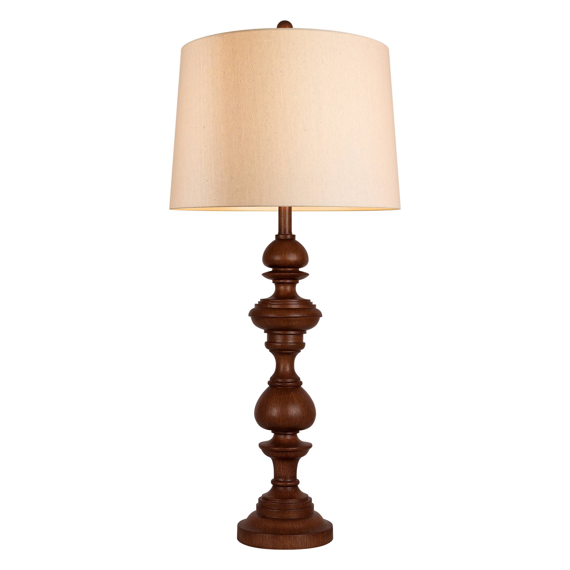 Left. partphoner - Dark Brown Turned Spindle Wood Table Lamp - Brown.