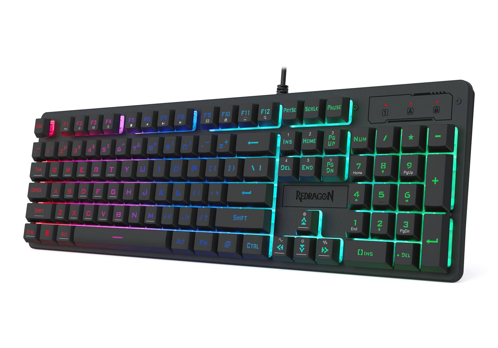 ESC F1 F2 F3 F4 F5 F6 F7 F8 F9 F10 F11 F12 PRTSC SCRLK PAUSE 1 2 3 4 5 6 7 8 9 0 - = DEL END PG DN PG UP HOME INS TAB Q W E R T Y U I O P [ ] \ CAPSLOCK A S D F G H J K L ; ' SHIFT Z X C V B N M , . / CTRL ALT FN REDRAGON NUM 1 2 3 4 5 6 7 8 9 0 - + / * -