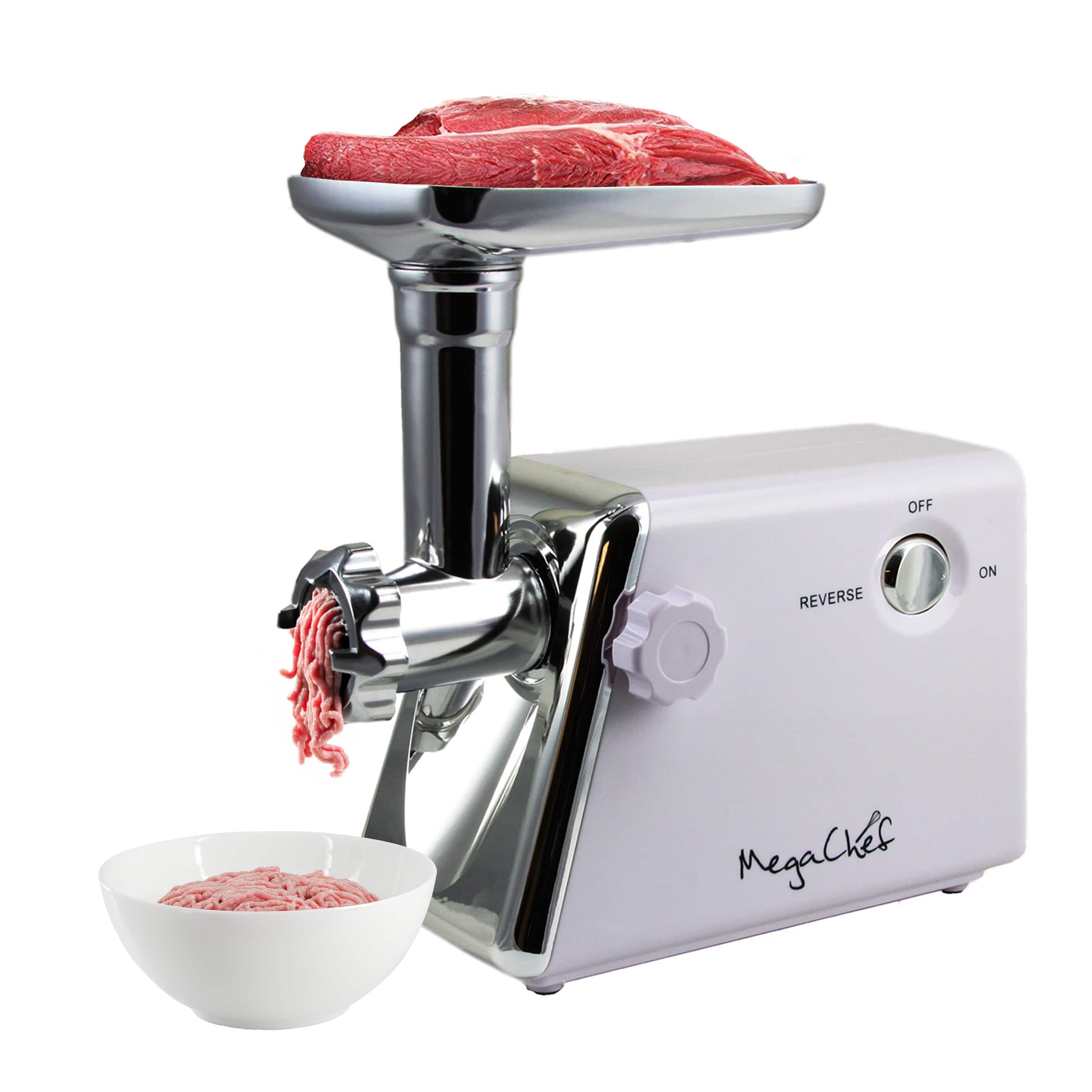 MegaChef - 1200 Watt Ultra Powerful Automatic Meat Grinder for Household Use - White