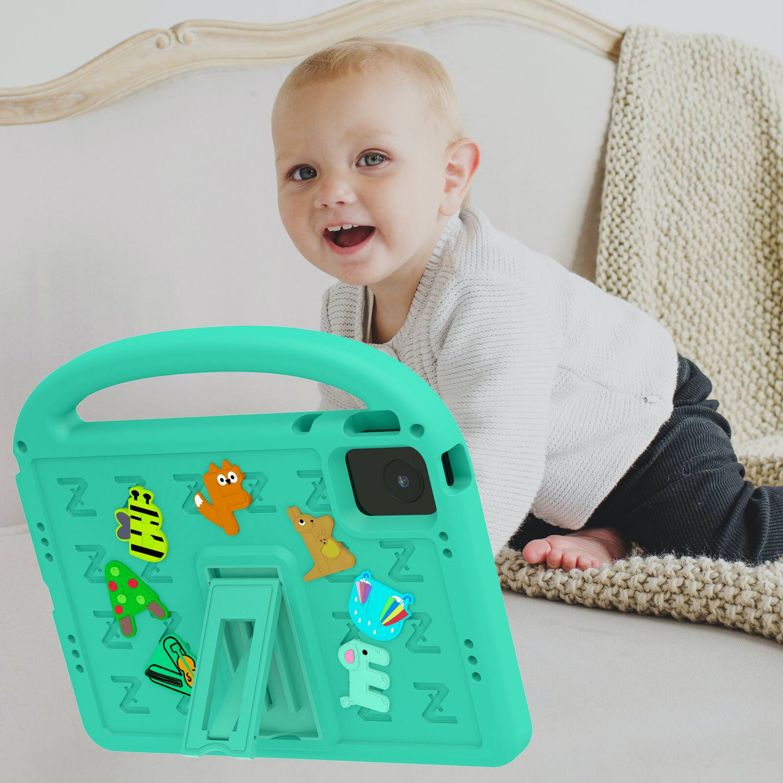 Alt View 5. Dteck - Kids Shock-absorbent TPU Tablet Case for Lenovo Tab M11 2024 11" with Shoulder Strap & Pen Holder Back Cover - Green.
