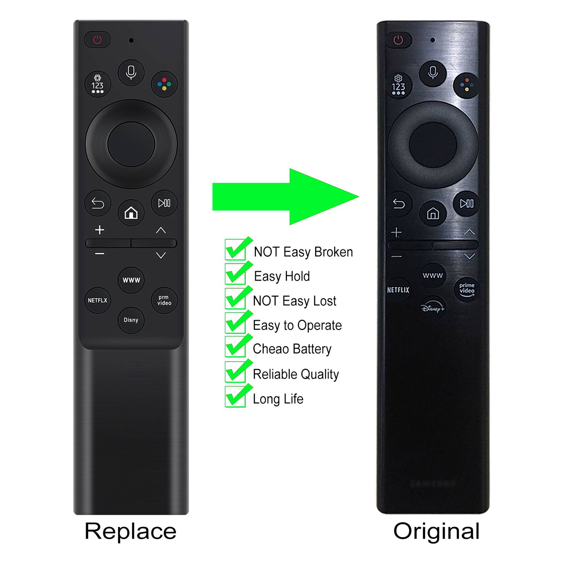 - NOT Easy Broken
- NOT Easy Lost
- Easy to Operate
- Cheap Battery
- Reliable Quality
- Long Life

Replace

Original