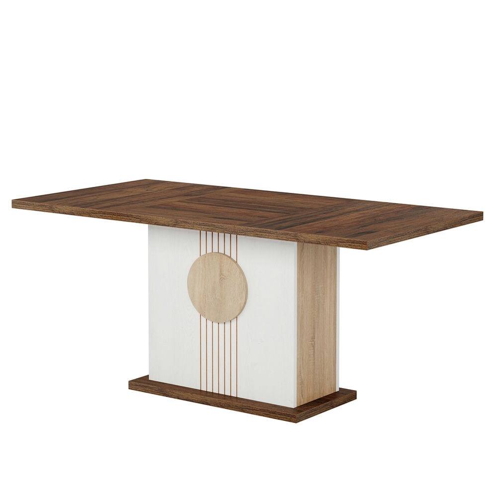 Angle. Kadyn - Kadyn Dining Table, Living Room Table 55" Rectangular, Farmhouse Wood Kitchen Table for 4 to 6 People,Brown & White - Brown.