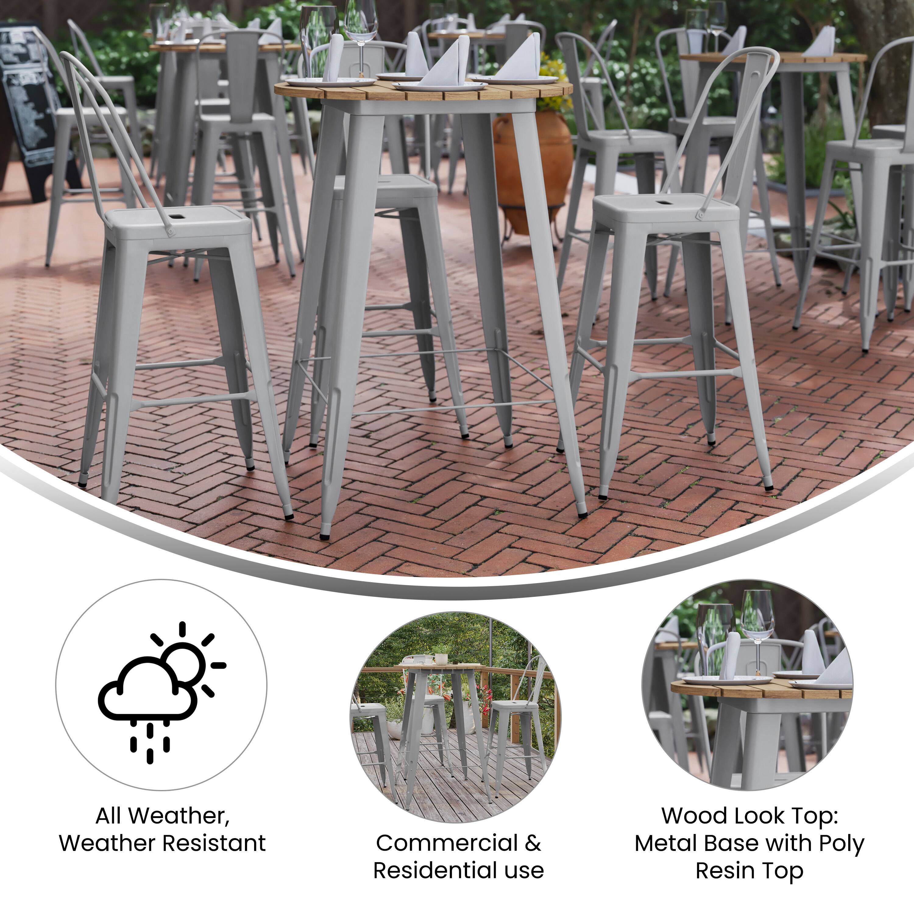 All Weather, Weather Resistant  
Commercial & Residential use  
Wood Look Top: Metal Base with Poly Resin Top