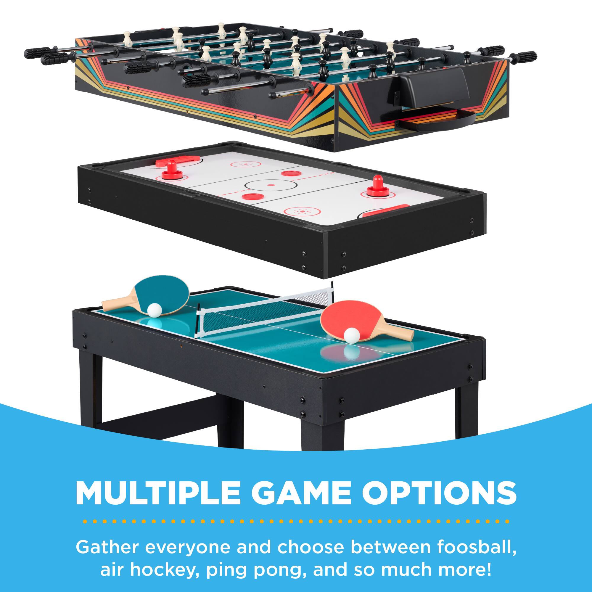 **MULTIPLE GAME OPTIONS**

Gather everyone and choose between foosball, air hockey, ping pong, and so much more!