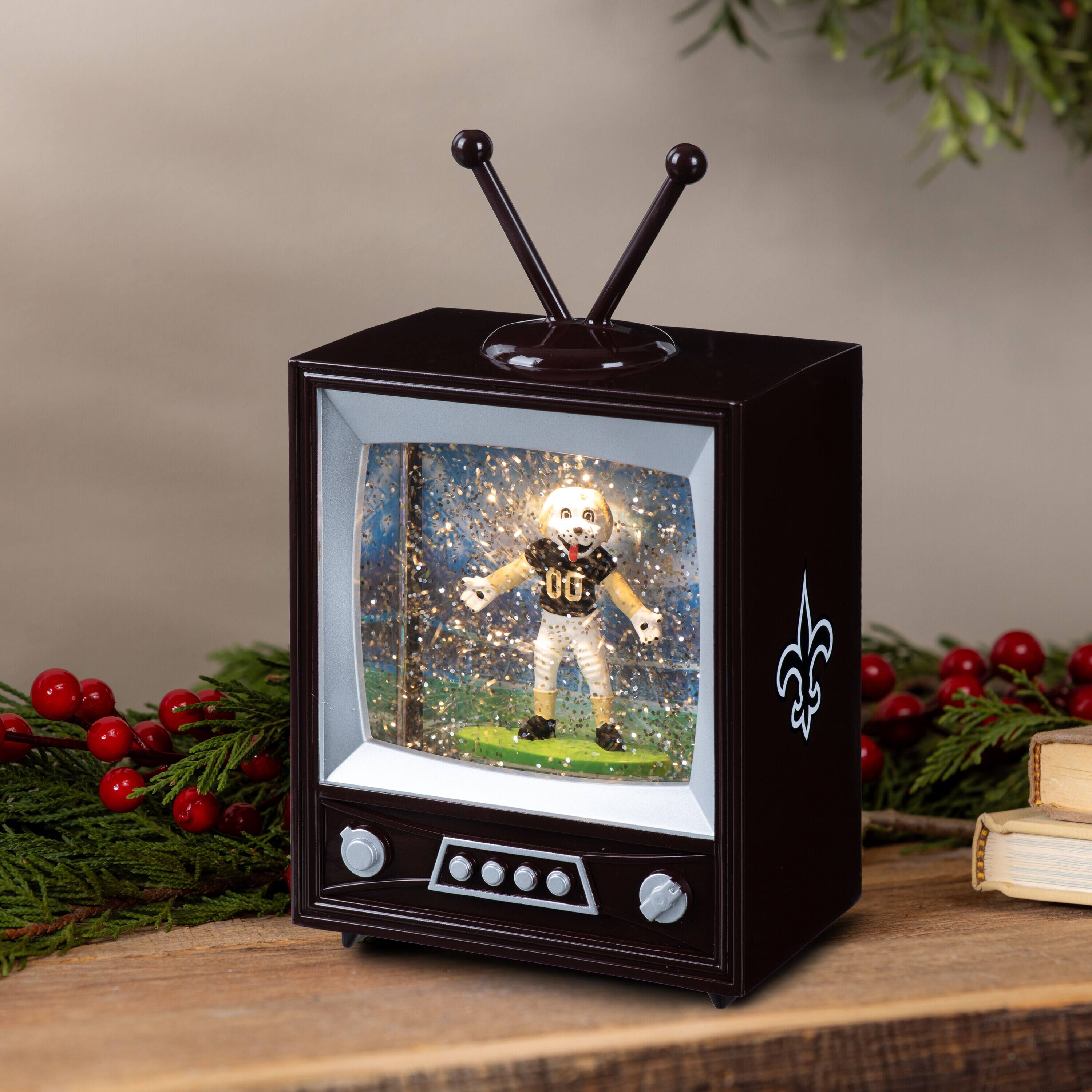 Alt View 1. Evergreen Enterprises - New Orleans Saints 8" Vintage TV Water Globe Lantern with Mascot - Brown.
