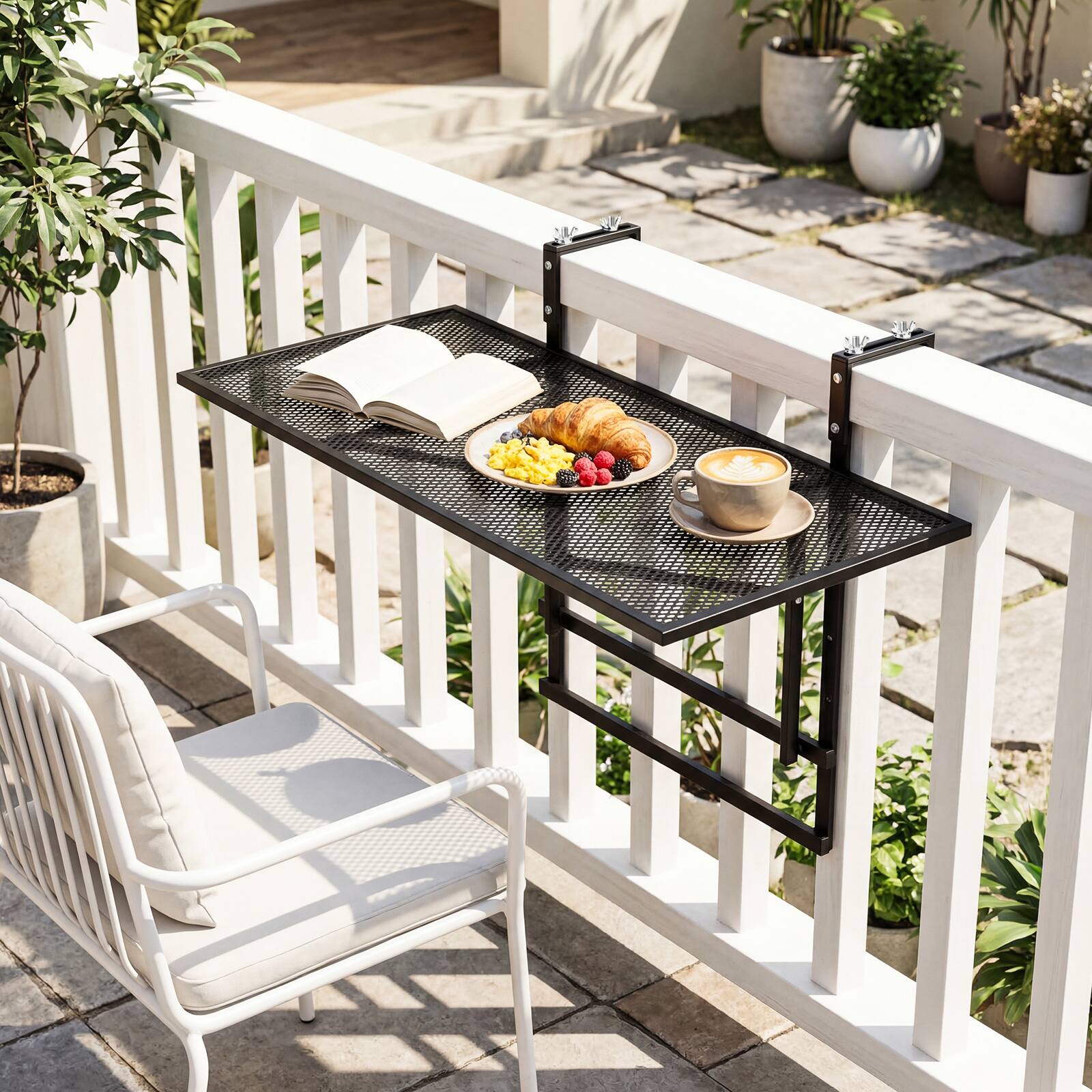 Alt View 1. Gymax - Gymax 31.5'' Balcony Railing Table w/ 5-Position Adjustable Height for Porch Patio - Black.