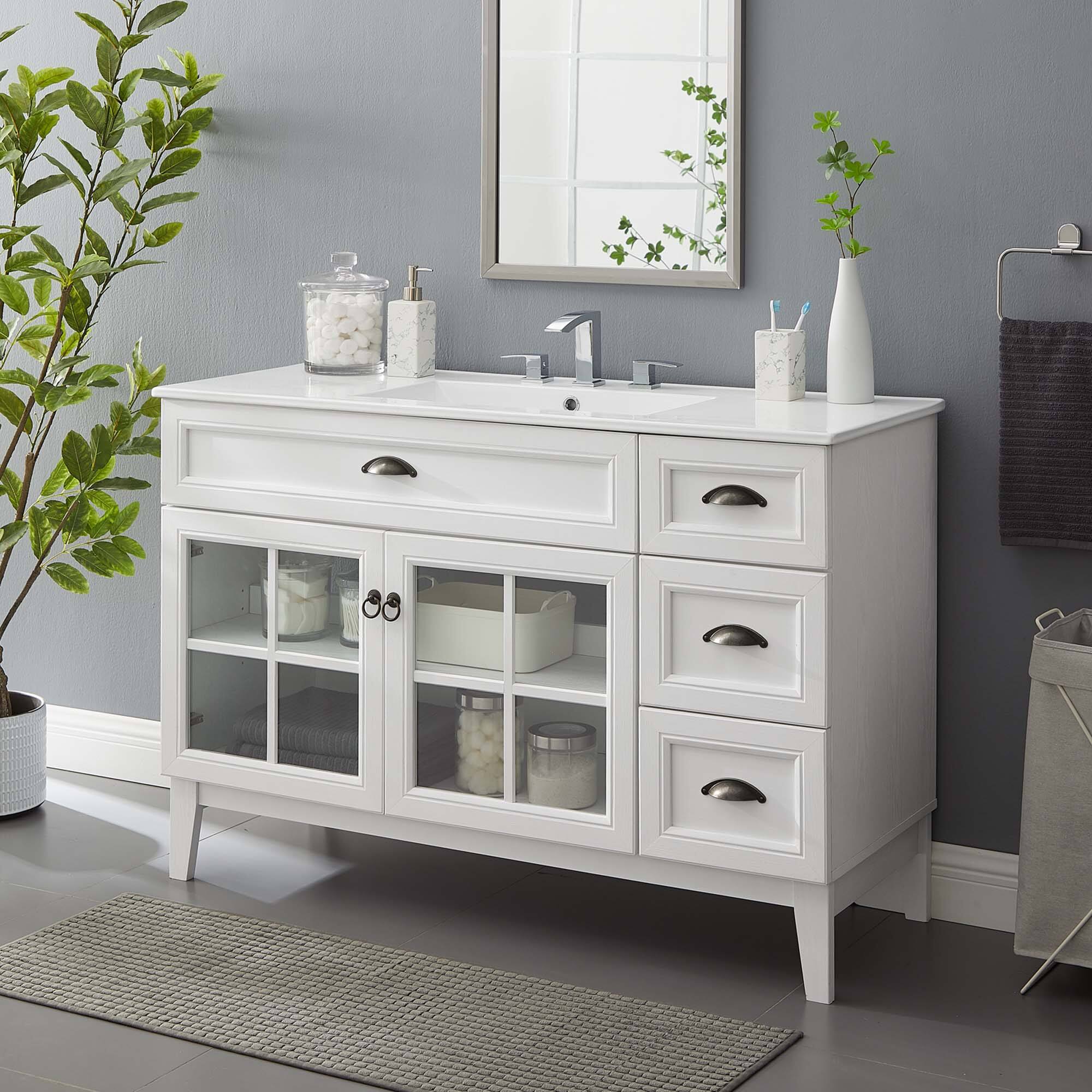 Alt View 2. Modway - Isle Bathroom Vanity Basin Included - White White.