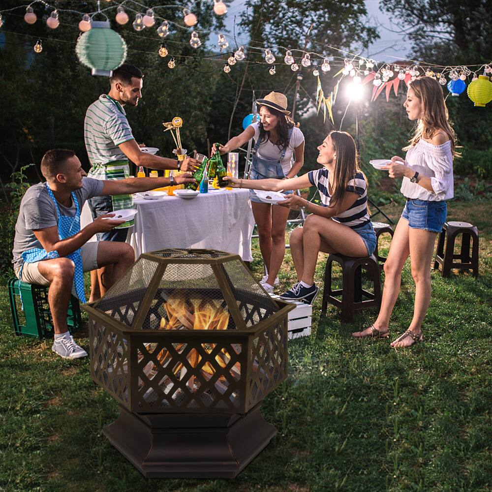 Alt View 6. Winado - 22in Metal Fire Pit Stove, Portable Wood Burning Firepit with Cover, Small Firepit Bowl for Outdoor Patio Porch Backyard - Black.