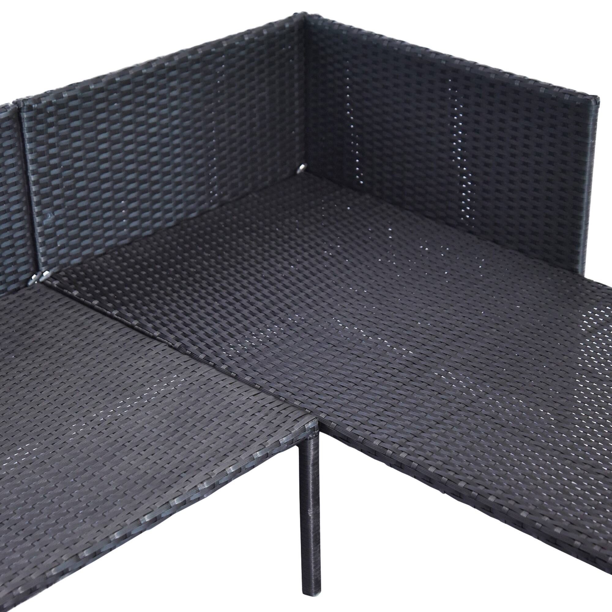 Alt View 8. Outsunny - 3 Piece Patio Furniture Set, Rattan Outdoor Sofa Set with Chaise Lounge & Loveseat, Soft Cushions - Black.