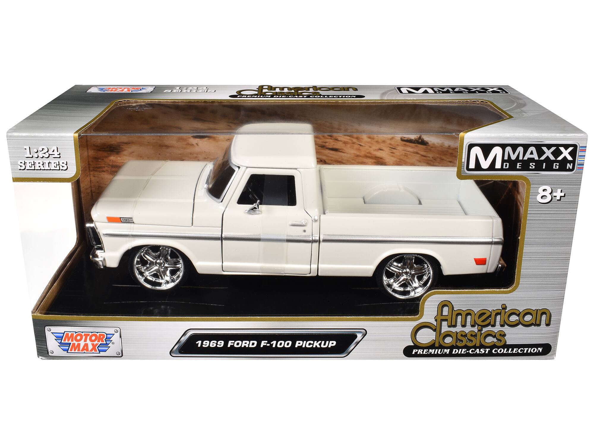 1:24 SERIES  
M MAXX DESIGN  
8+  
MOTOR MAX  
1969 FORD F-100 PICKUP  
American Classics  
PREMIUM DIE-CAST COLLECTION