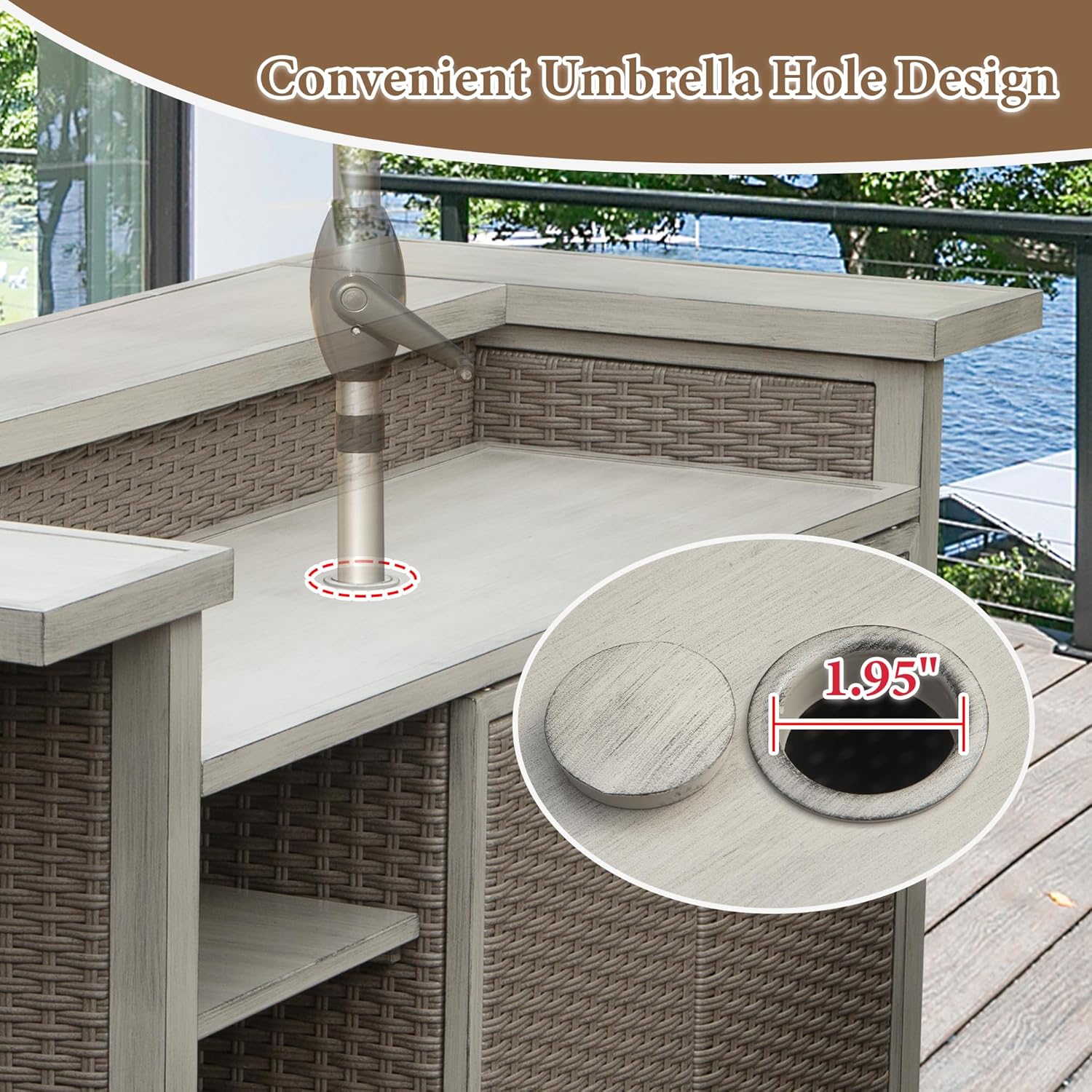 Convenient Umbrella Hole Design  
1.95"