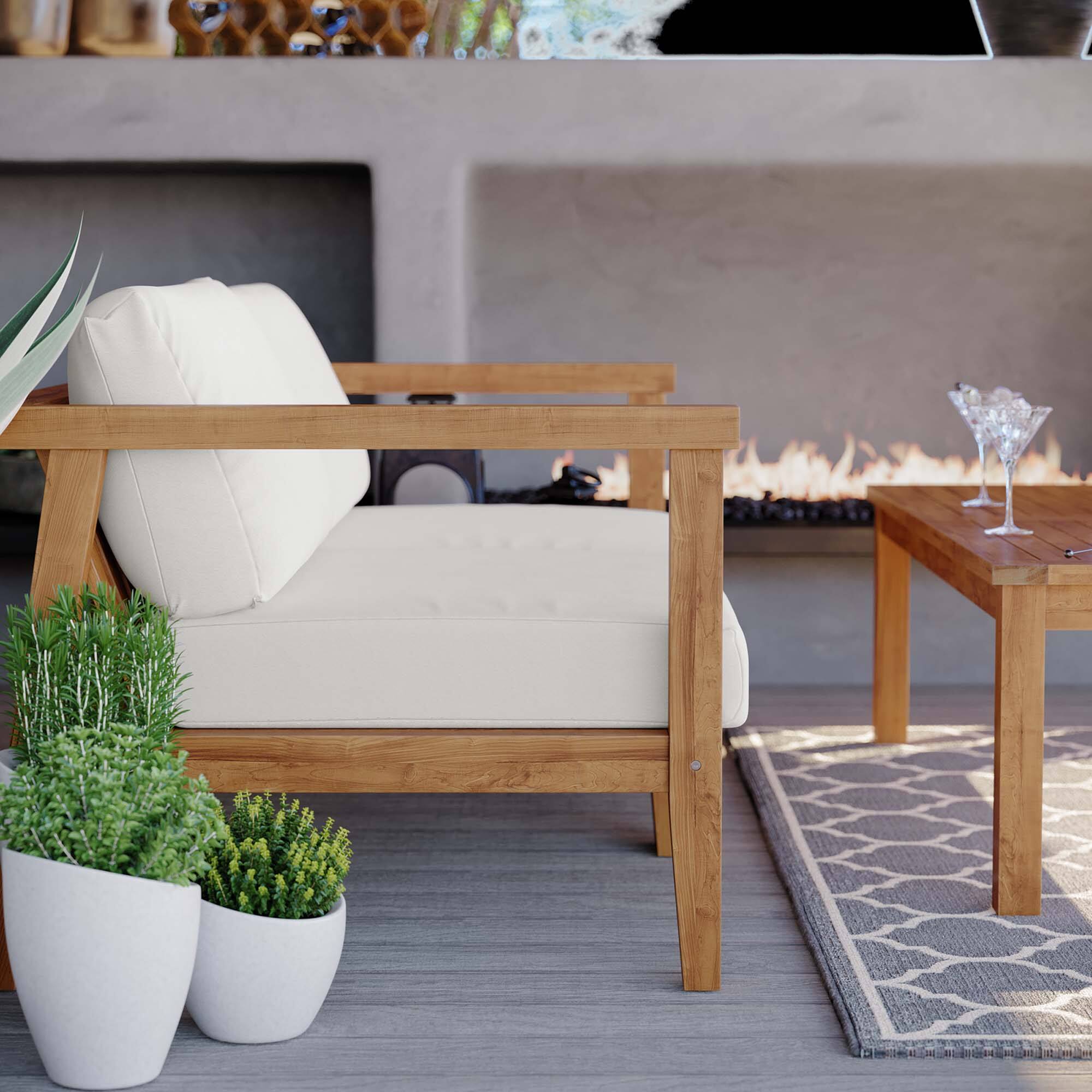 Left. Modway - Bayport Outdoor Patio Teak Wood 2-Seater Loveseat by Modway - Natural White.