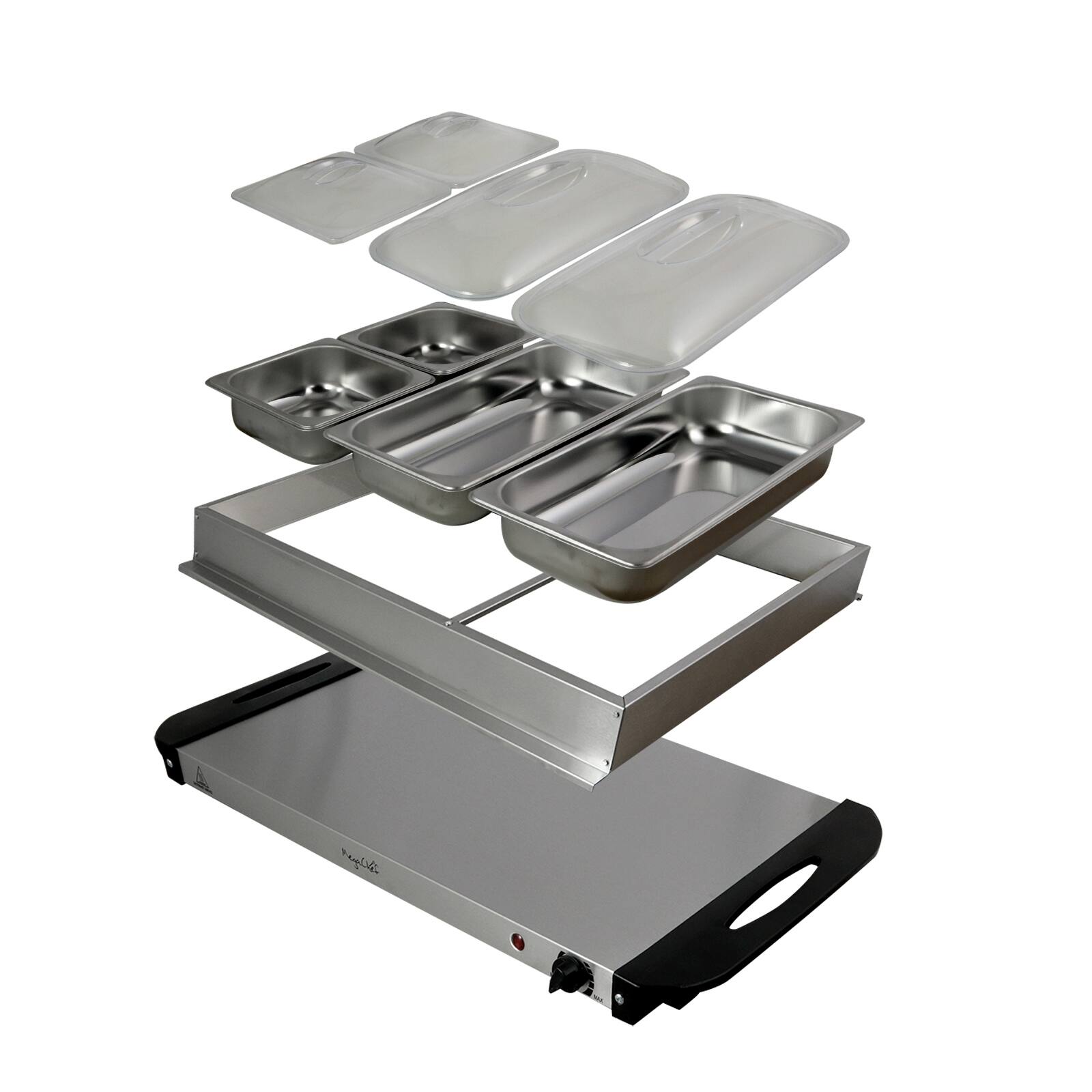 Alt View 8. MegaChef - MegaChef Buffet Server & Food Warmer With 4 Removable Sectional Trays , Heated Warming Tray and Removable Tray Frame - Silver.