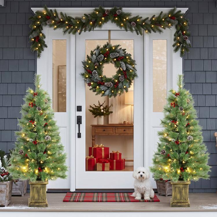 Alt View 9. PULUZ - ft Pre-Lit Artificial Christmas Tree Set of 2, Dual Colors - Green.