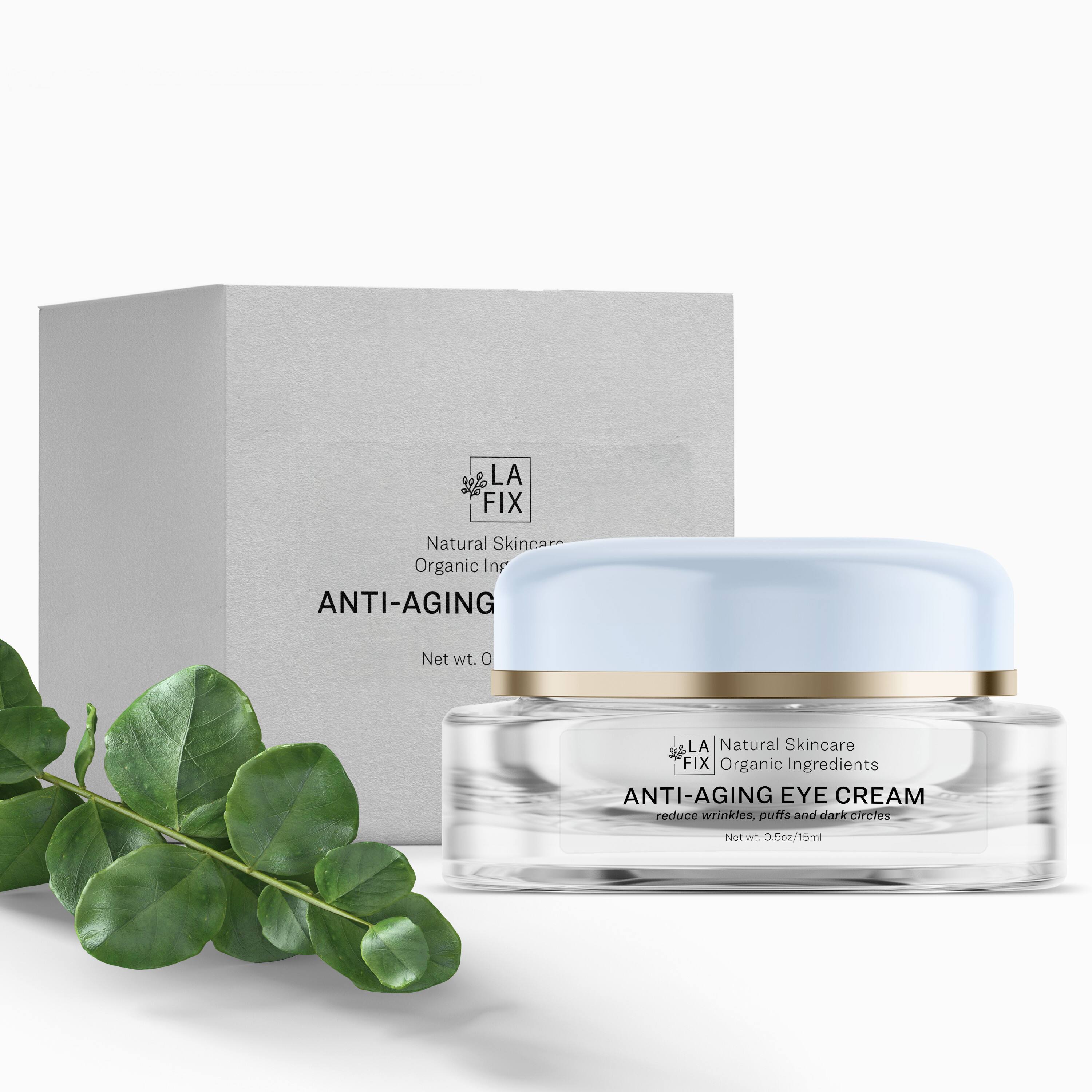 LA FIX Natural Skincare Organic Ingredients  
ANTI-AGING EYE CREAM  
reduce wrinkles, puffs and dark circles  
Net wt. 0.50oz/15ml
