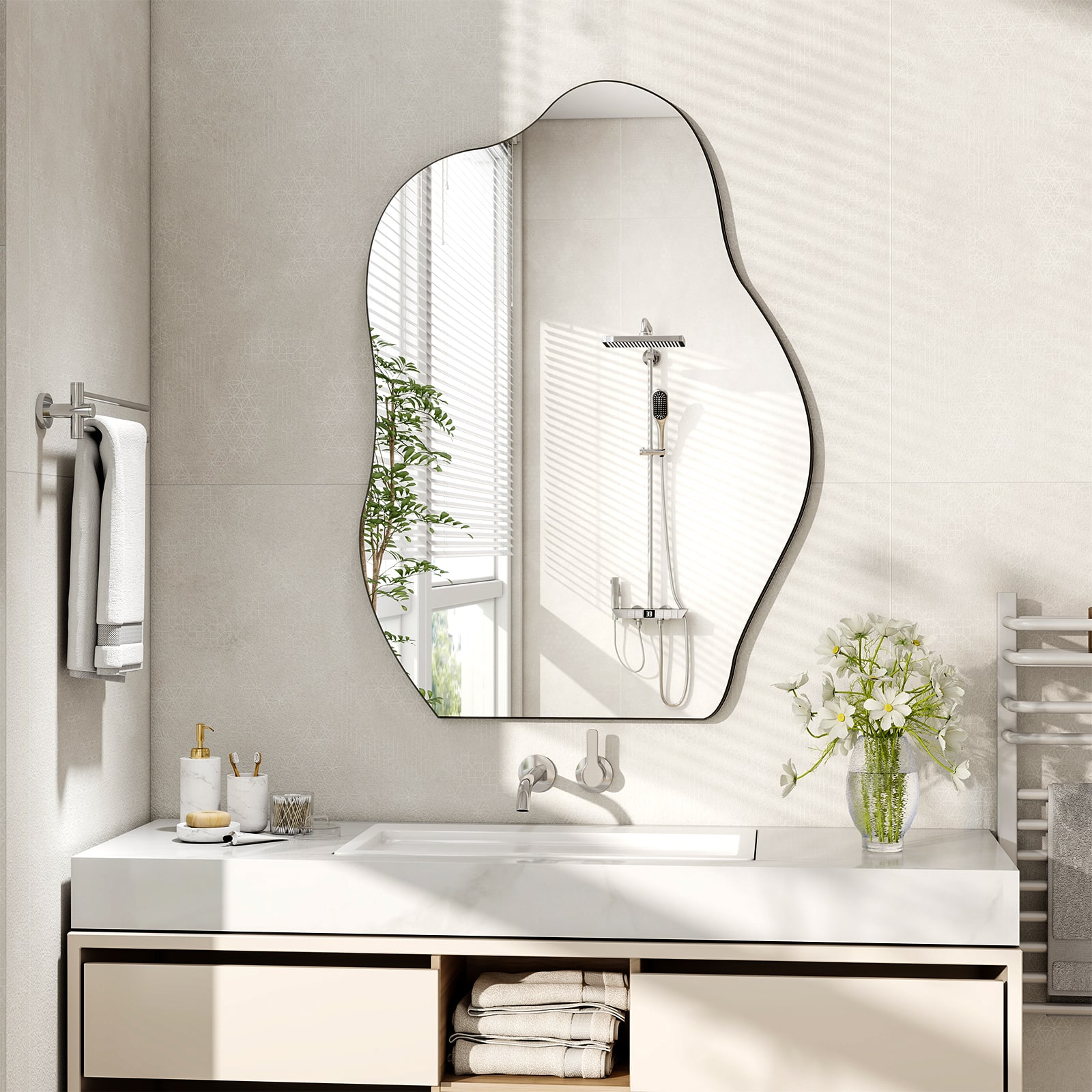 Easly - 26 in. W x 38 in. H Irregular-shaped Vanity Wall Mirror - Frameless