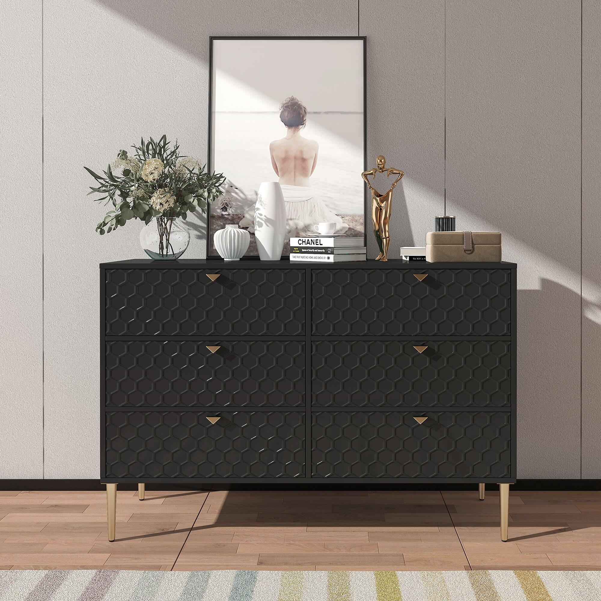 Alt View 2. Boyel Living - Black Modern Indoor Accent Storage Cabinet with 6 Drawers - Black.