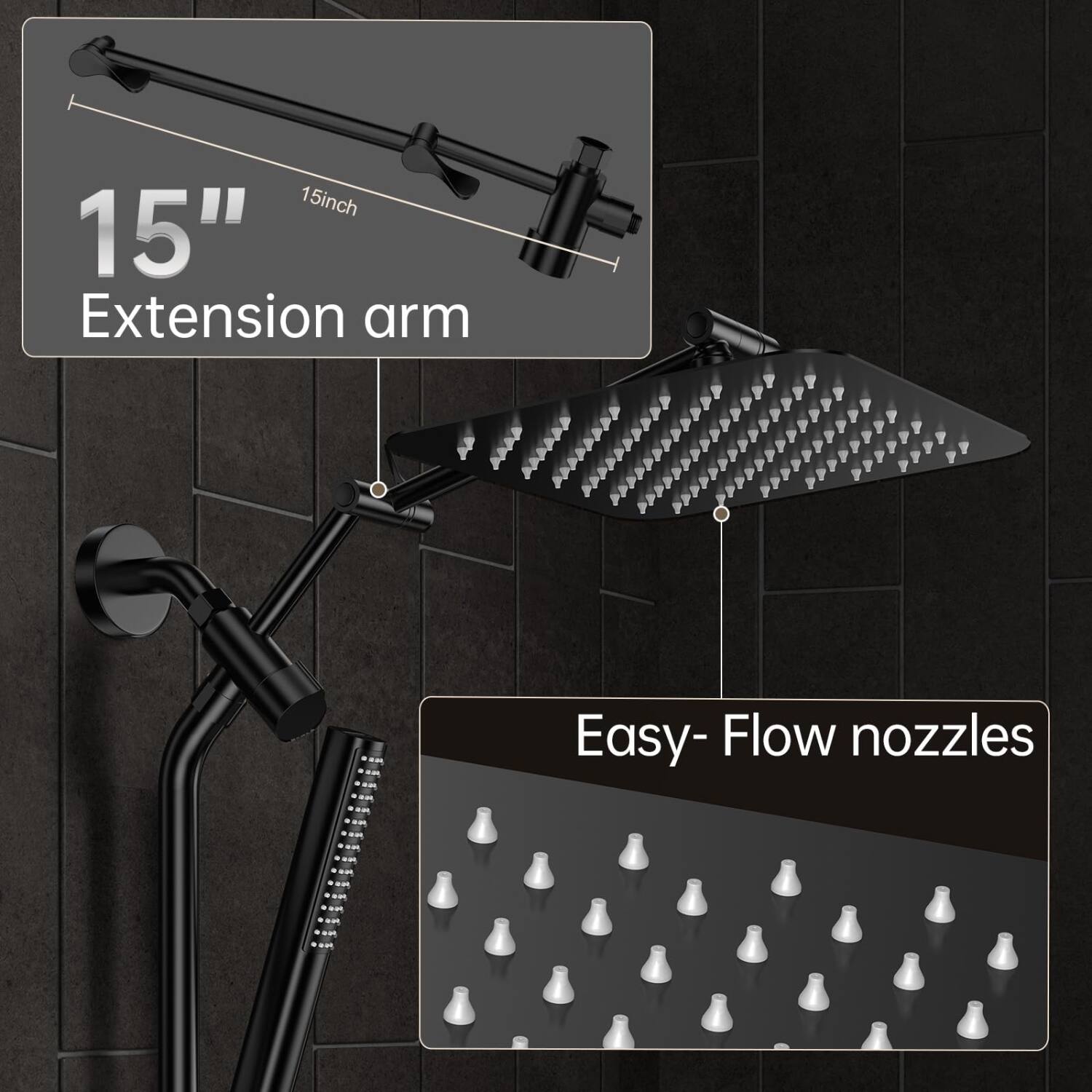 15" Extension arm  
Easy-Flow nozzles