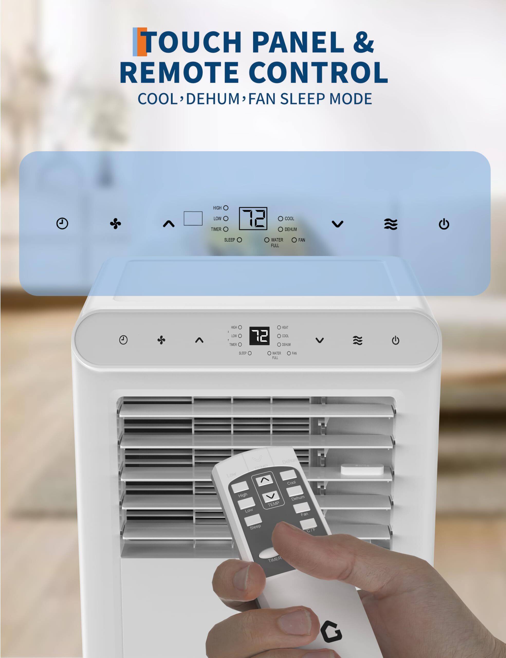 TOUCH PANEL & REMOTE CONTROL  
COOL, DEHUM, FAN SLEEP MODE  

- COOL  
- DEHUM  
- FAN  
- SLEEP MODE  
- HIGH  
- LOW  
- TIMER  
- WATER FULL  
- TEMP  
- SLEEP  
- DEHUM  
- FAN  
- WATER FULL  
- COOL  
- DEHUM  
- FAN  
- SLEEP MODE  
- HIGH  
- LOW  
- TIMER  
- SLEEP