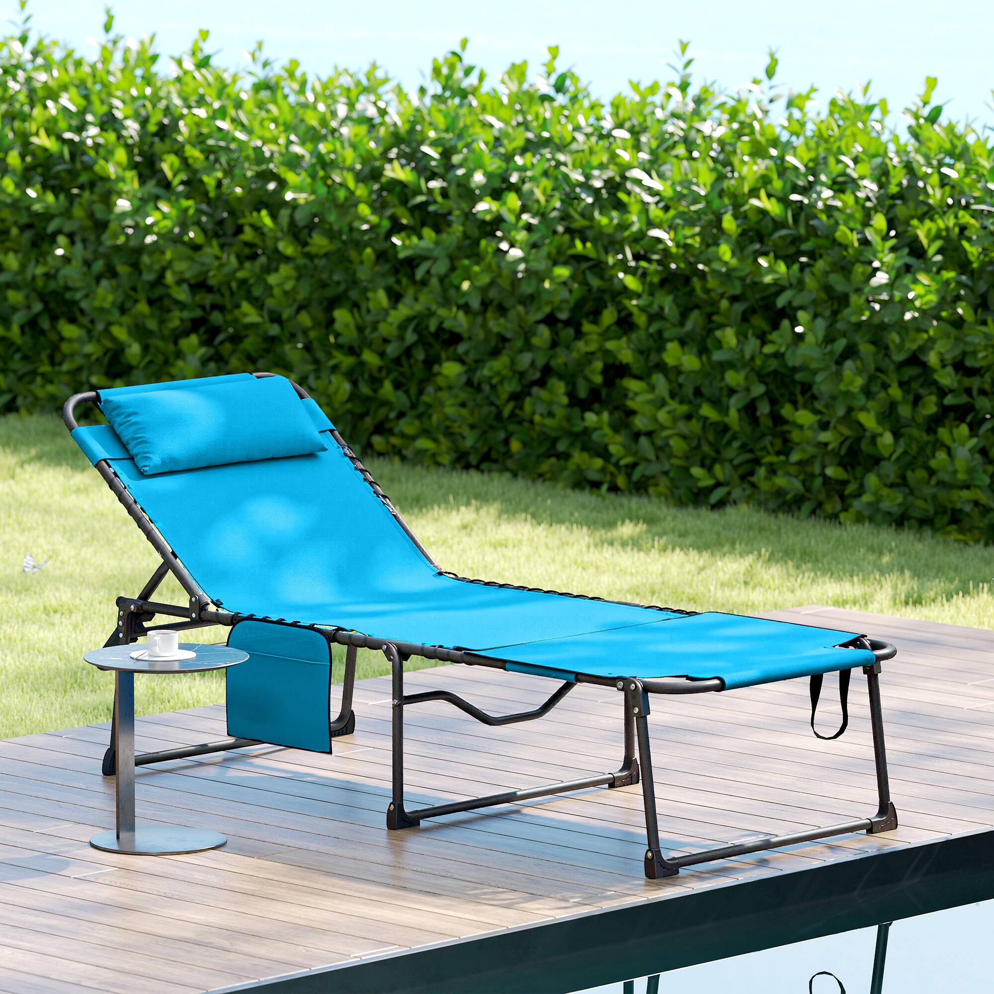 Alt View 8. Outsunny - Chaise Tanning Lounge Chair w/ 5-level Reclining Back, Reading Hole, Side Pocket - Blue.
