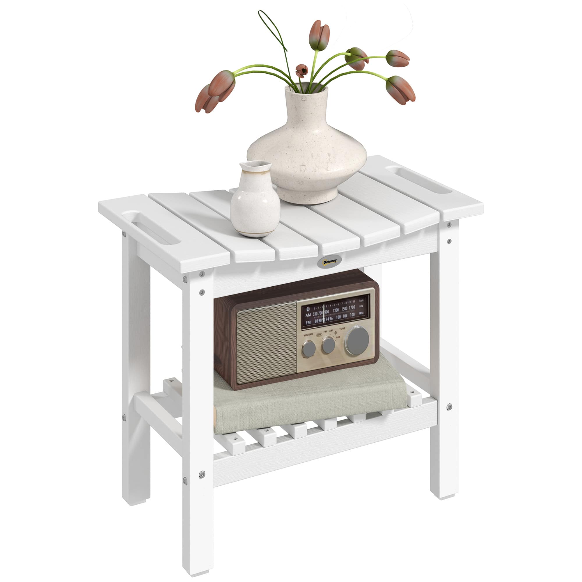 Front. Outsunny - Shower Bench for Inside Shower, HDPE Shower Stool with Handle, Storage Shelf, Non-Slip Pads - White.