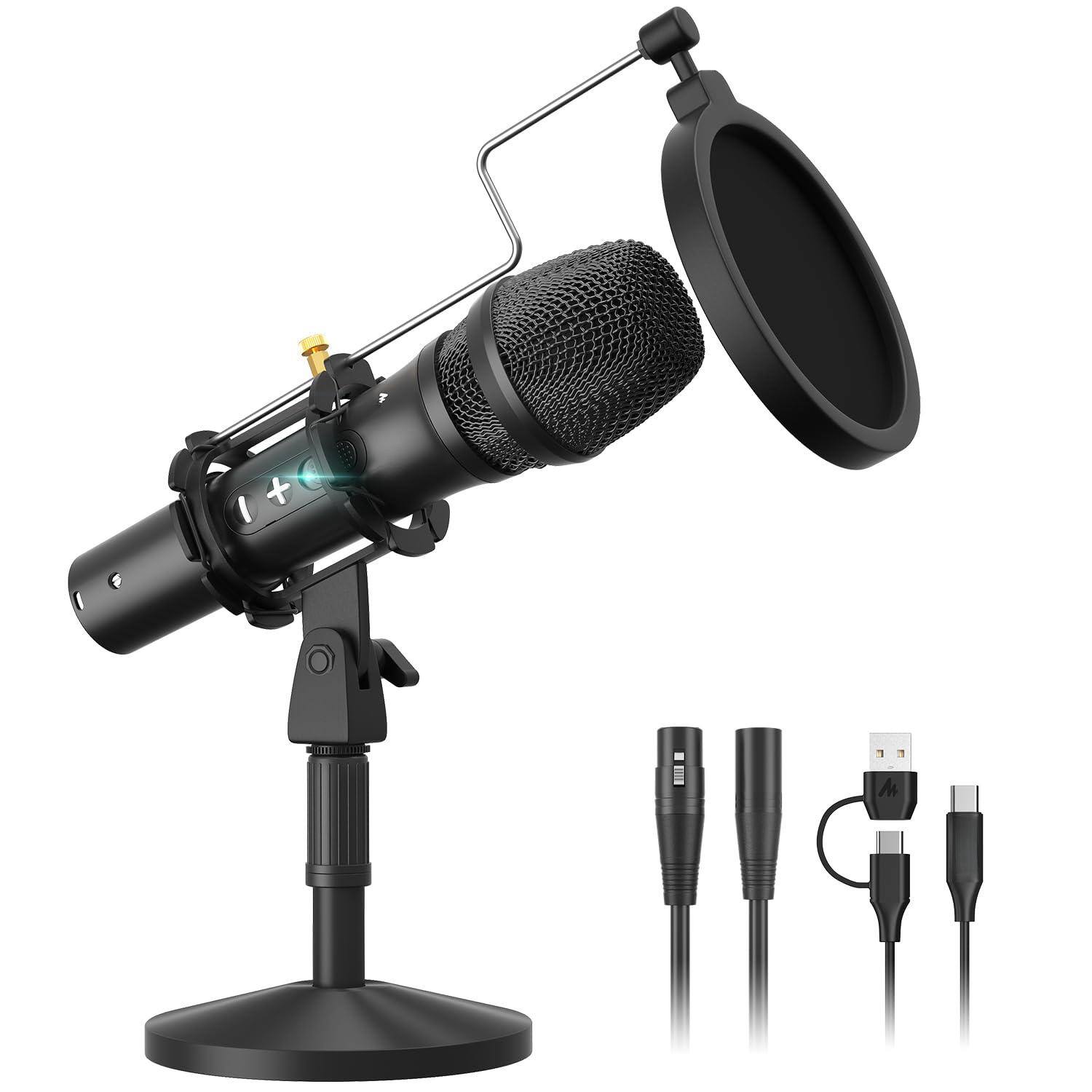 Front. Dazzling Pops - Usb xlr Podcast Dynamic Microphone Studio Mic Kit With Volume Control Shock Mount Pop Filter Ideal For Vocal - Default.
