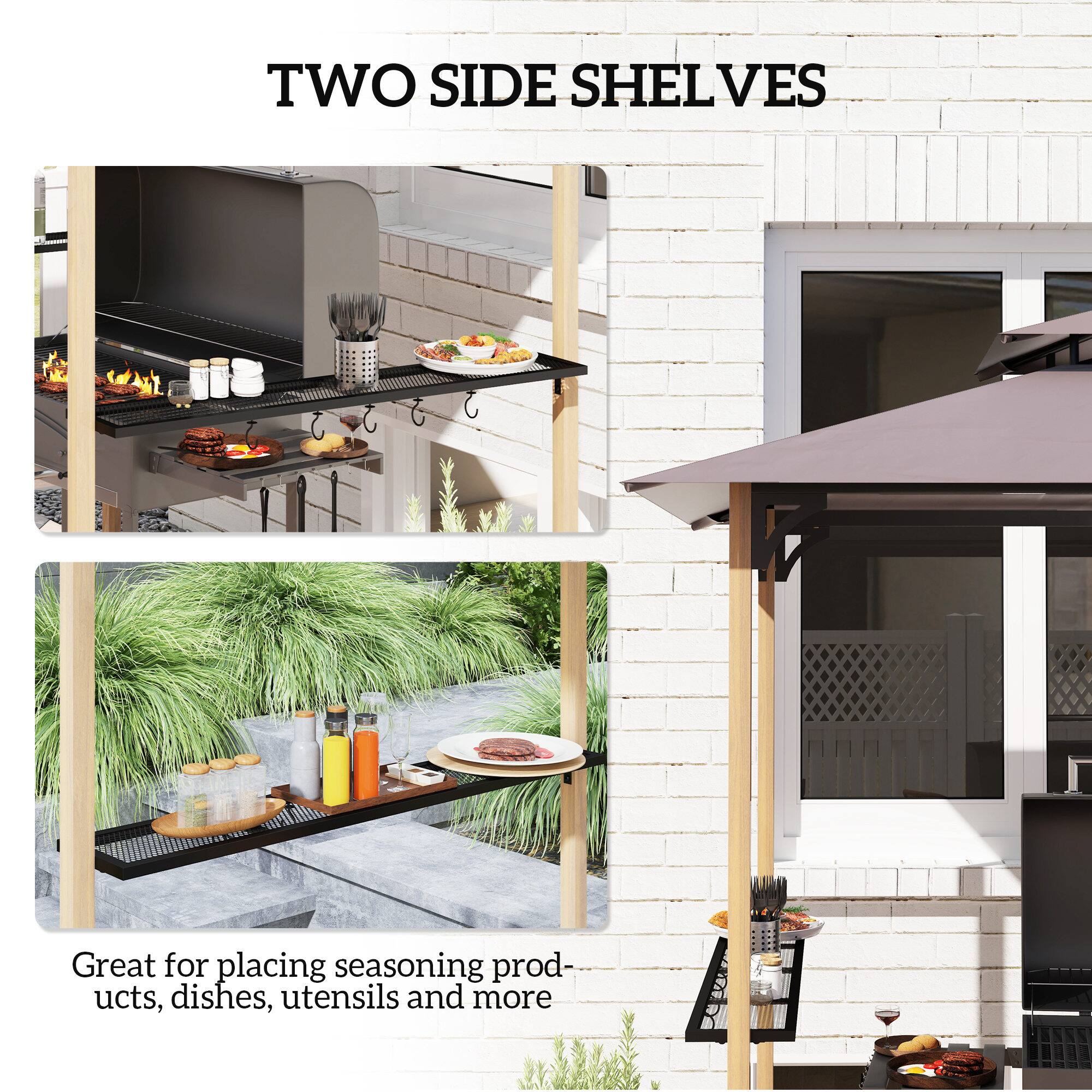TWO SIDE SHELVES
Great for placing seasoning products, dishes, utensils and more
