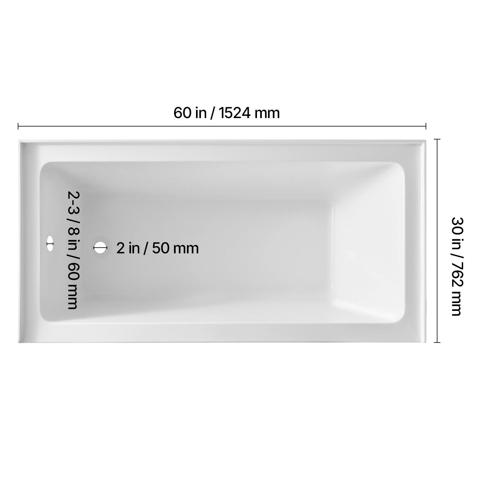 60 in / 1524 mm  
2-3/8 in / 60 mm  
2 in / 50 mm  
30 in / 762 mm