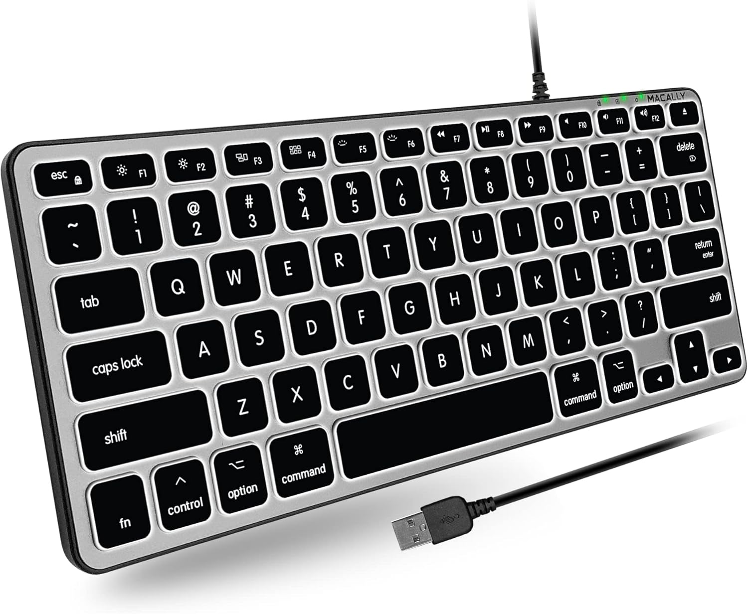 Macally - Backlit Wired Keyboard for Mac | Compatible Apple Keyboard (Small and Compact) - Space Grey