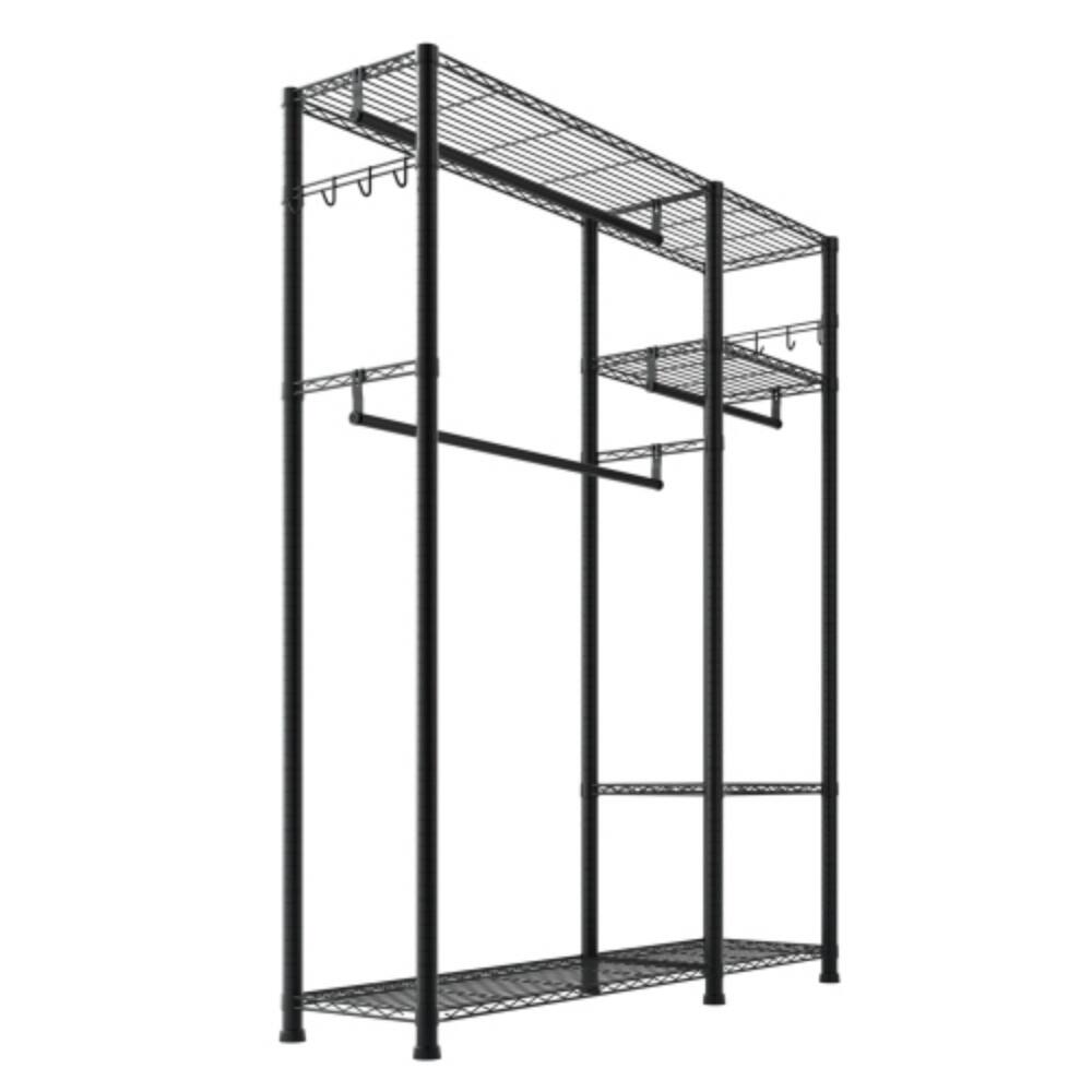 Left. LUCKY ONE - 800 lbs Heavy Duty Garment Rack w/ 6 Shelves 3 Rods 8 Hooks - Black.