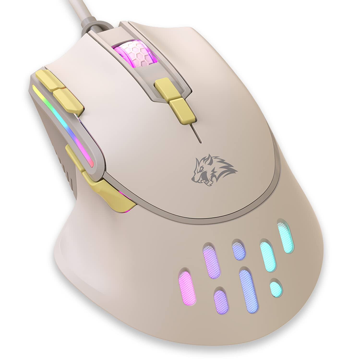 HM 1810 - M2 Gaming Mouse With Types Rgb Backlit High Precision Adjustable 12800dpi Pc Macro Programming Conform Righ - Wired - cheese