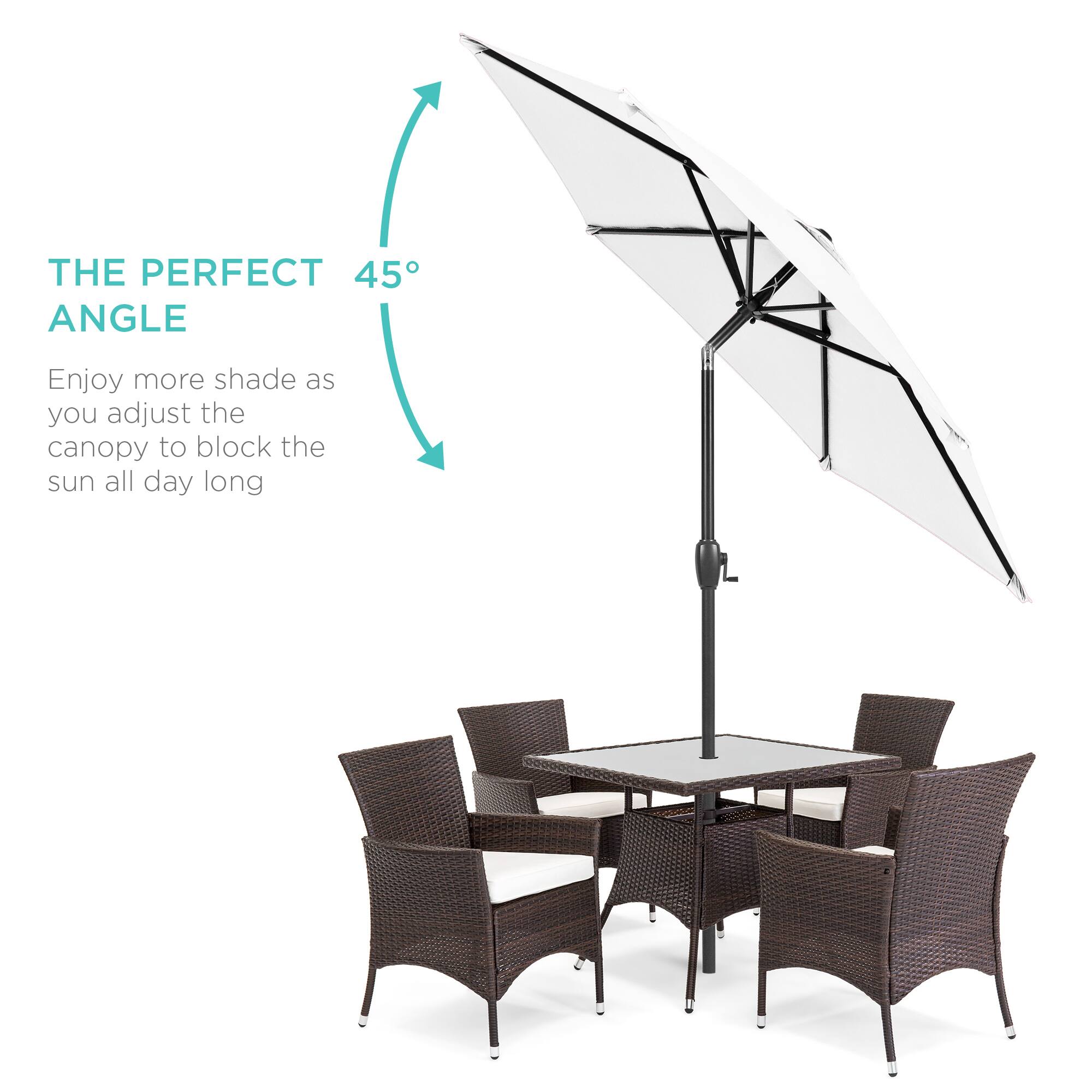 THE PERFECT 45° ANGLE

Enjoy more shade as you adjust the canopy to block the sun all day long