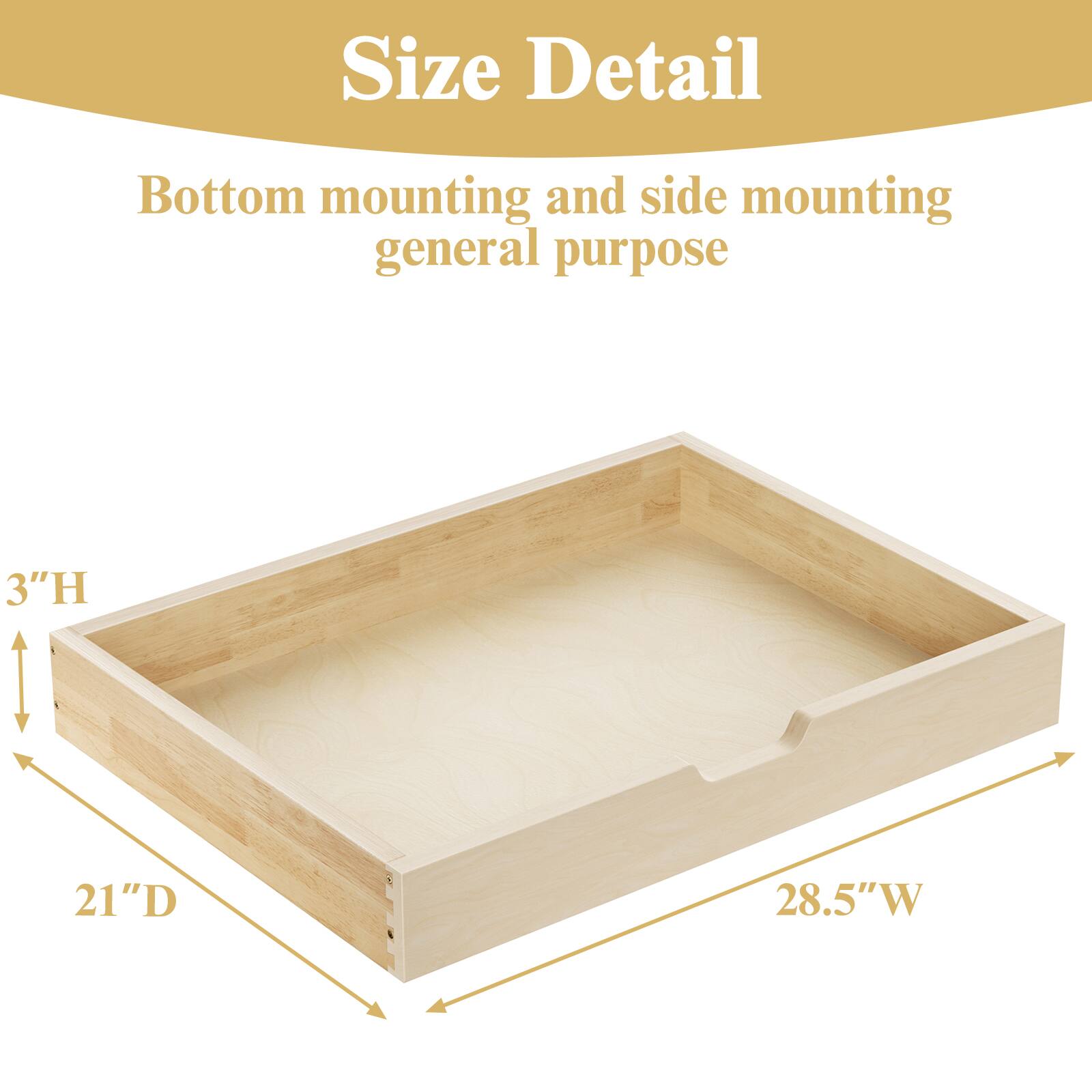 Size Detail

Bottom mounting and side mounting general purpose

3"H  
21"D  
28.5"W