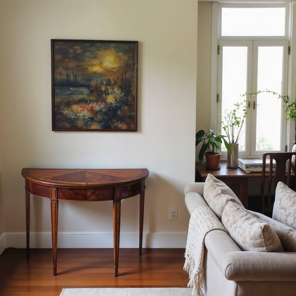 Angle. Starlight Canyon Home - Medium Brown Half Moon Console Table for Living Room and Entryway - Medium Brown.