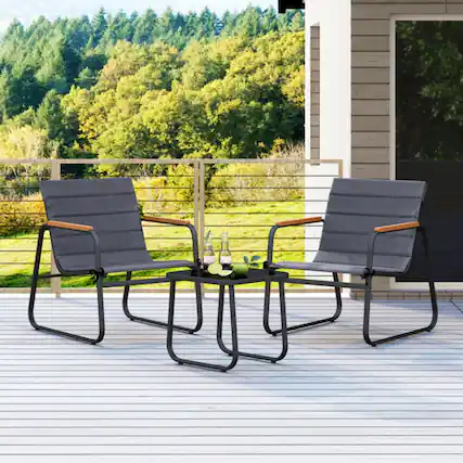 Front. Mondawe - Compact Freestanding Patio Bistro Set with 2 Chairs and Tempered Glass Table 3-Piece - Black+Gray.