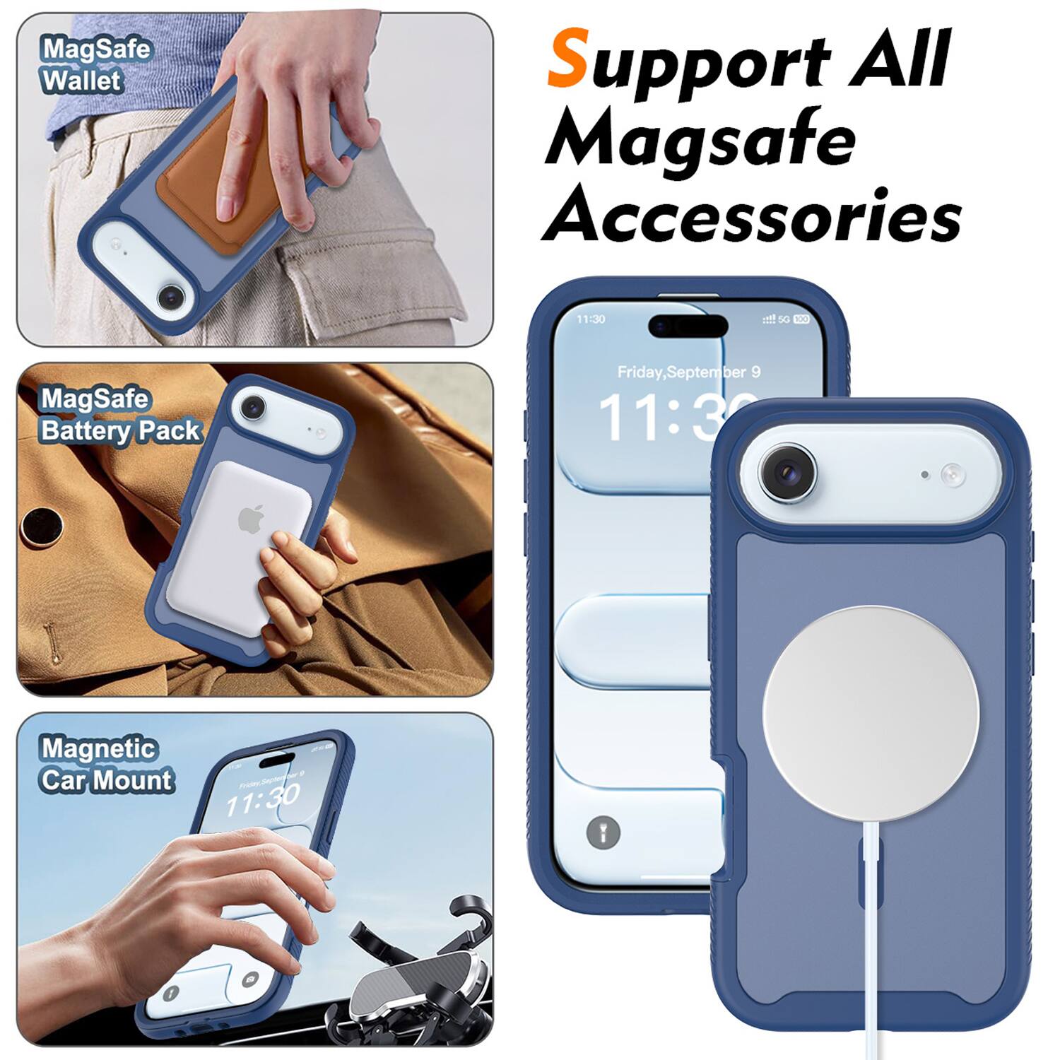 Support All MagSafe Accessories

- MagSafe Wallet
- MagSafe Battery Pack
- Magnetic Car Mount

Friday, September 9
11:30