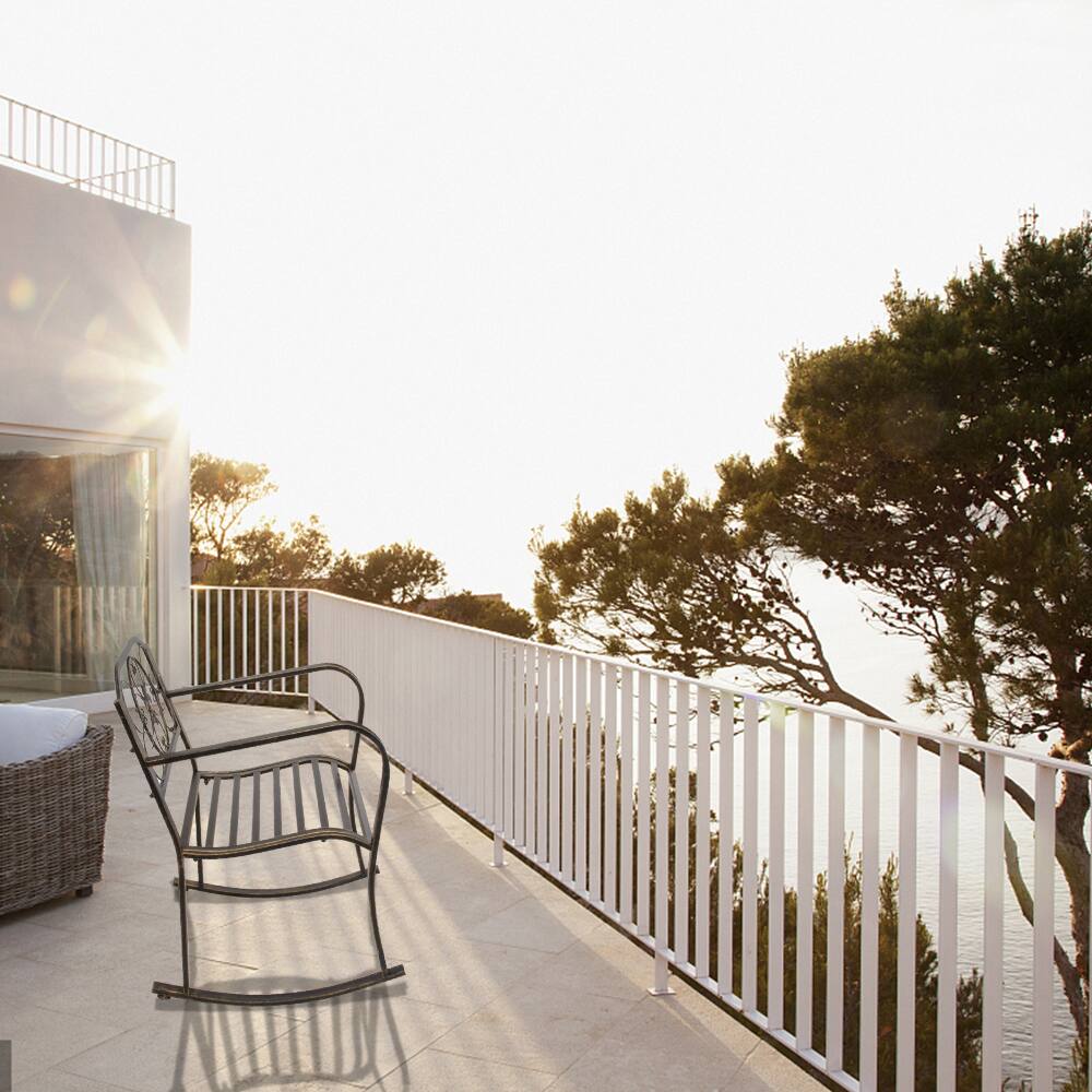 Alt View 4. Winado - Rocking Chair Wrought Cast Iron Rocking Chair with Back & Armrest Metal Patio Rockers for Porch Backyard Outdoor Garden - Bronze.