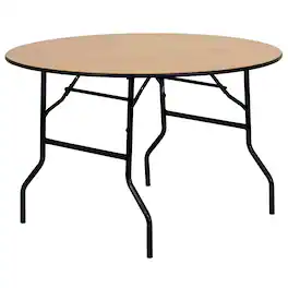 Alamont Home - 4-Foot Round Wood Folding Banquet Table with Clear Coated Finished Top - Natural