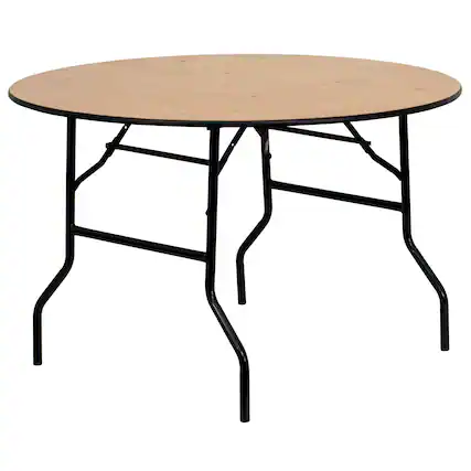 Front. Alamont Home - 4-Foot Round Wood Folding Banquet Table with Clear Coated Finished Top - Natural.