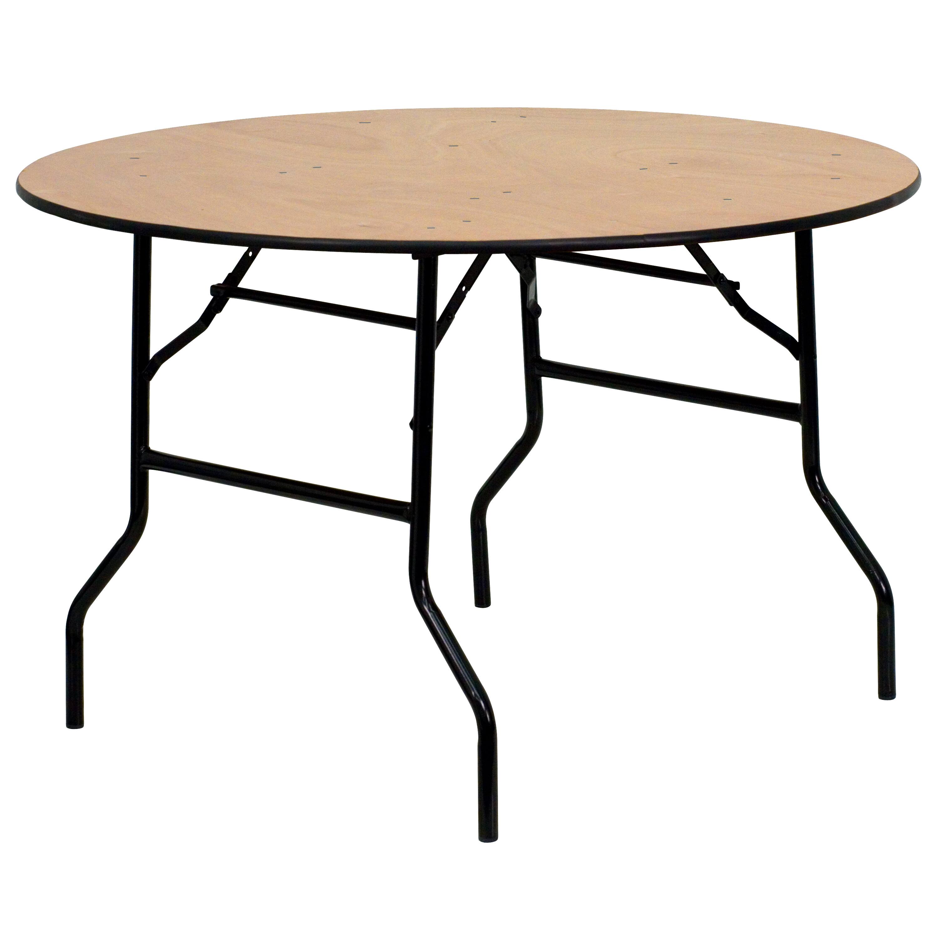 Front. Alamont Home - 4-Foot Round Wood Folding Banquet Table with Clear Coated Finished Top - Natural.