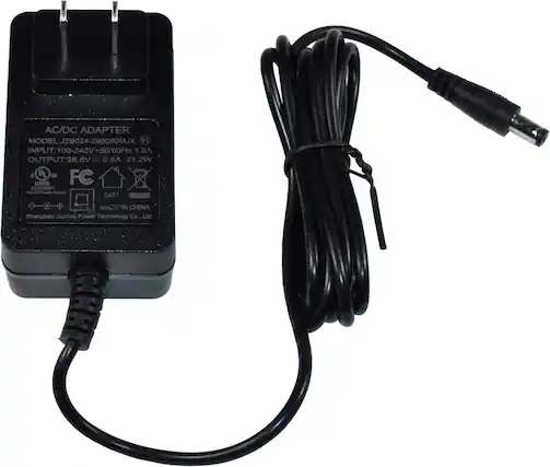 AC/DC ADAPTER
MODEL: JZB024-2650800UX
INPUT: 100-240V~50/60Hz 1.0A
OUTPUT: 26.5V = 0.8A 21.2W
UL US FC LISTED 499581
QQJO Power Supply 2421
MADE IN CHINA
Shenzhen Jiuzhou Power Technology Co., Ltd.