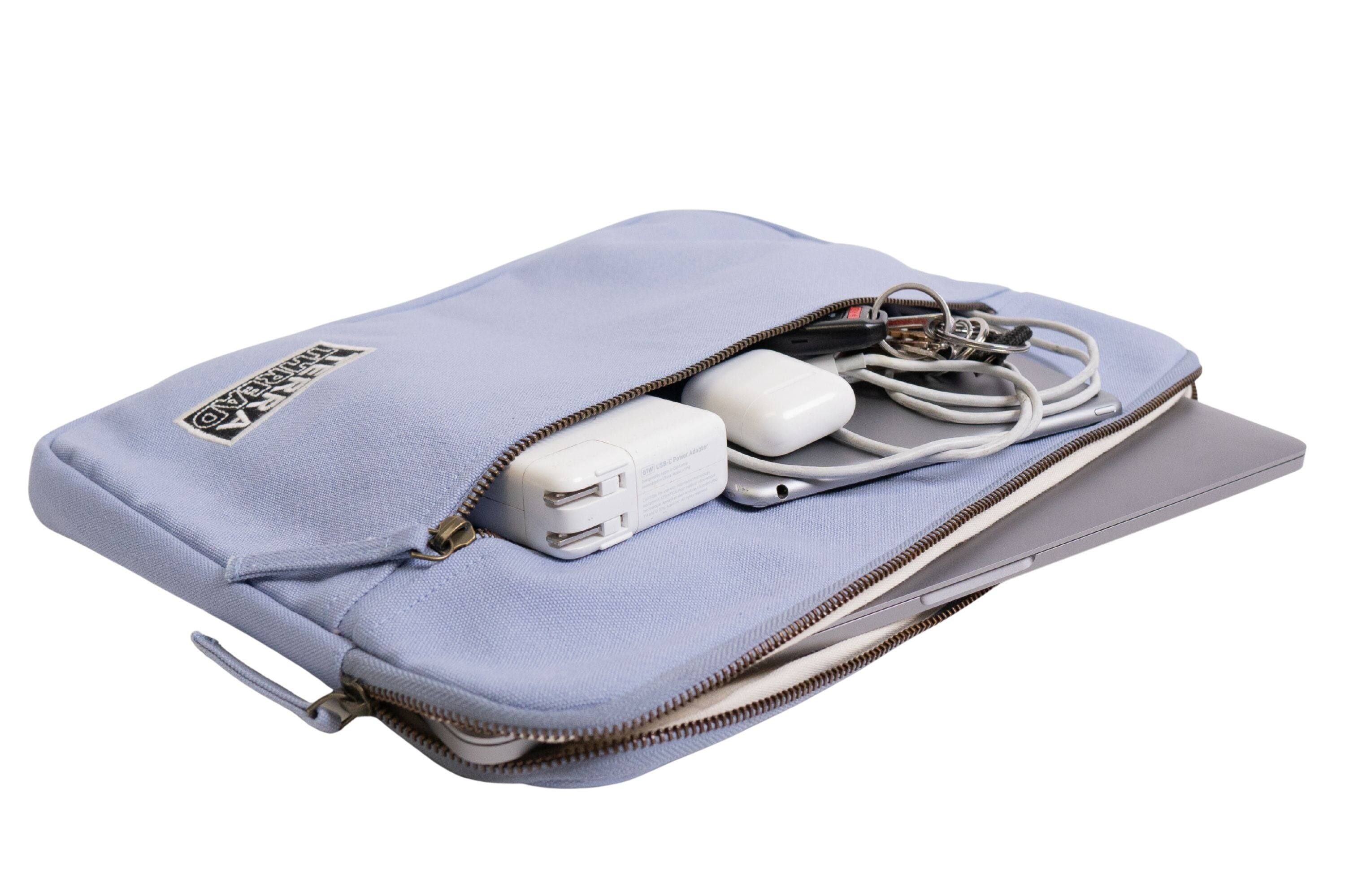 Left. Terra Thread - Organic Cotton Laptop Sleeve 15 inches - Lavender.