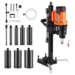 VEVOR - Diamond Core Drilling Machine, 0.8-8 in Drilling Diameter, Stand-Mount Dry and Wet Concrete Core Drill Rig - Black;Orange
