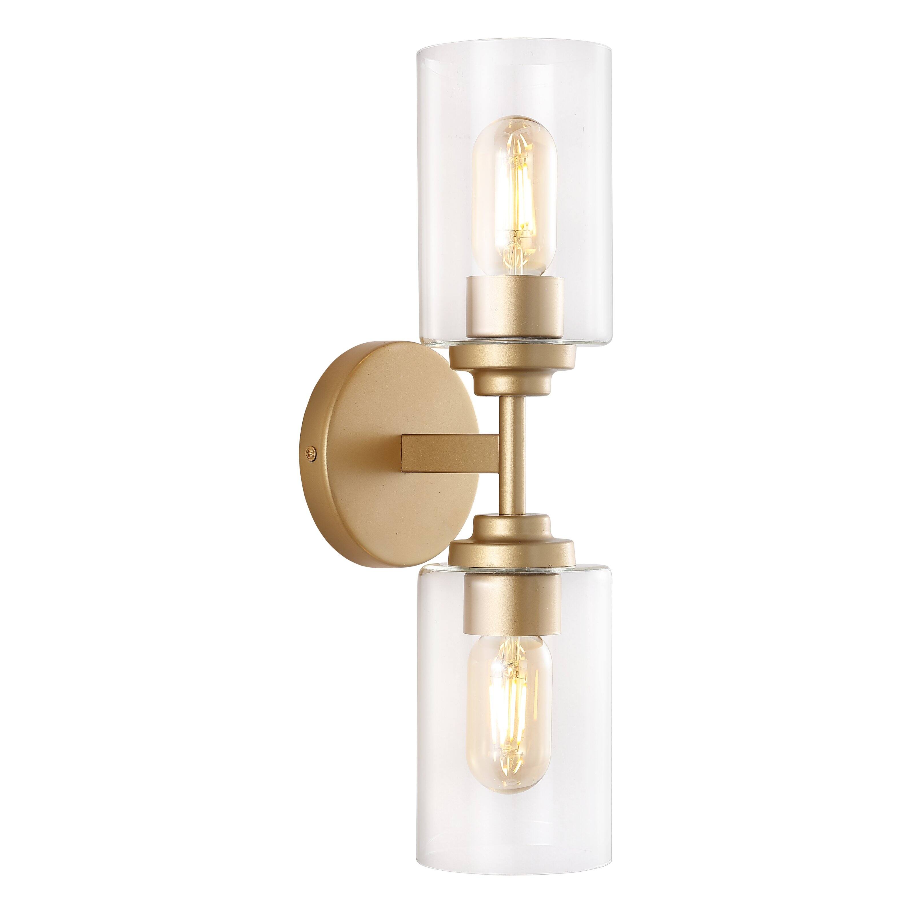 "Jonathan Y - Giles 16"" 2-Light Farmhouse Industrial Iron Cylinder LED Sconce, /Clear - Brass Gold" price history on PriceWatchPro