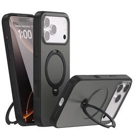 Dteck - Shockproof Frosted Phone Case for Apple iPhone 17 Pro Max, Magnetic Hybrid Protective Cover with 360 Ring Kickstand - Black