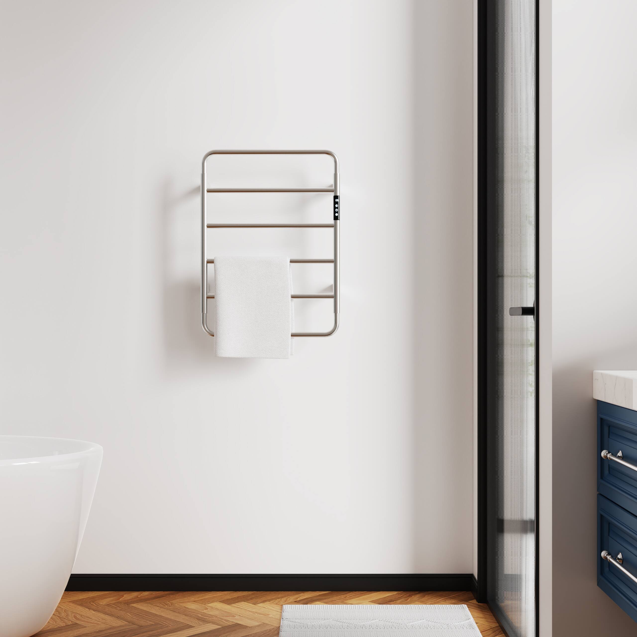 Alt View 1. COWLOWN - 18.7in Heated Towel Rack for Bathroom Wall Mounted 6-Bar Warmer w Touch Timer 304 Stainless Steel Plug-in Hard-Wired - Stainless Steel Finish (Silver).