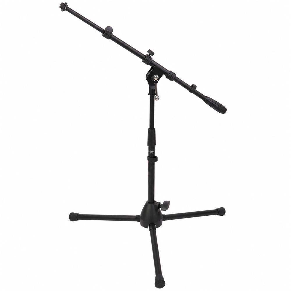 Front. Lectronify - Short Tripod Microphone Stand w Telescoping Boom, Adjustable Height Tripod Base, Nonslip Feet for Drums Guitar Amplifier - Black.