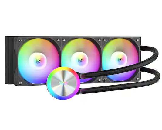 Front. darkFlash - DarkFlash DF-DG360D-BK Liquid CPU Cooler ARGB PWM Daisy Chain Connection Fans AIO - Black.