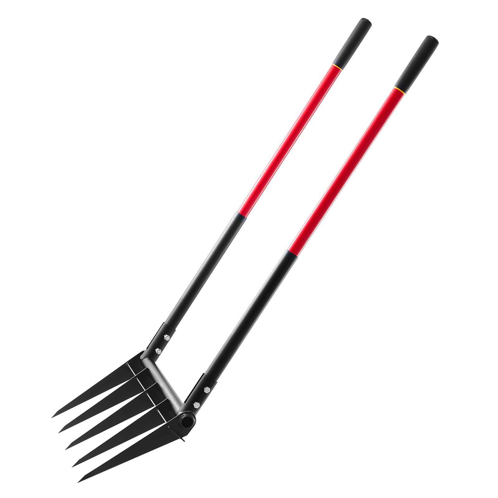 Alt View 5. VEVOR - Broad Fork, 5-Tine Pitchfork with Dual Fiberglass Handles, Heavy Duty Garden Fork , Ergonomic U-Shaped Design - Black + Red.